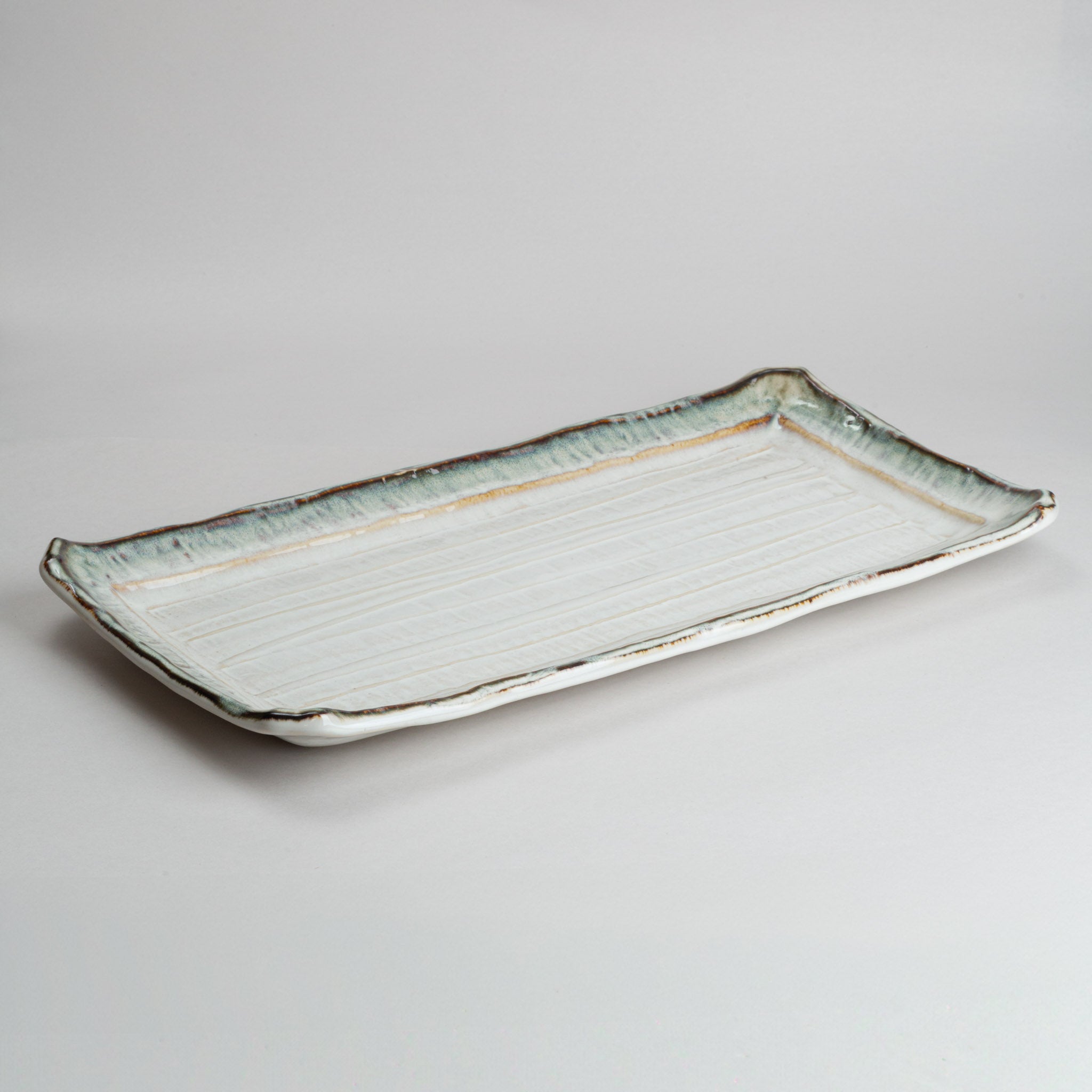 111-0129 White platter with brown edge