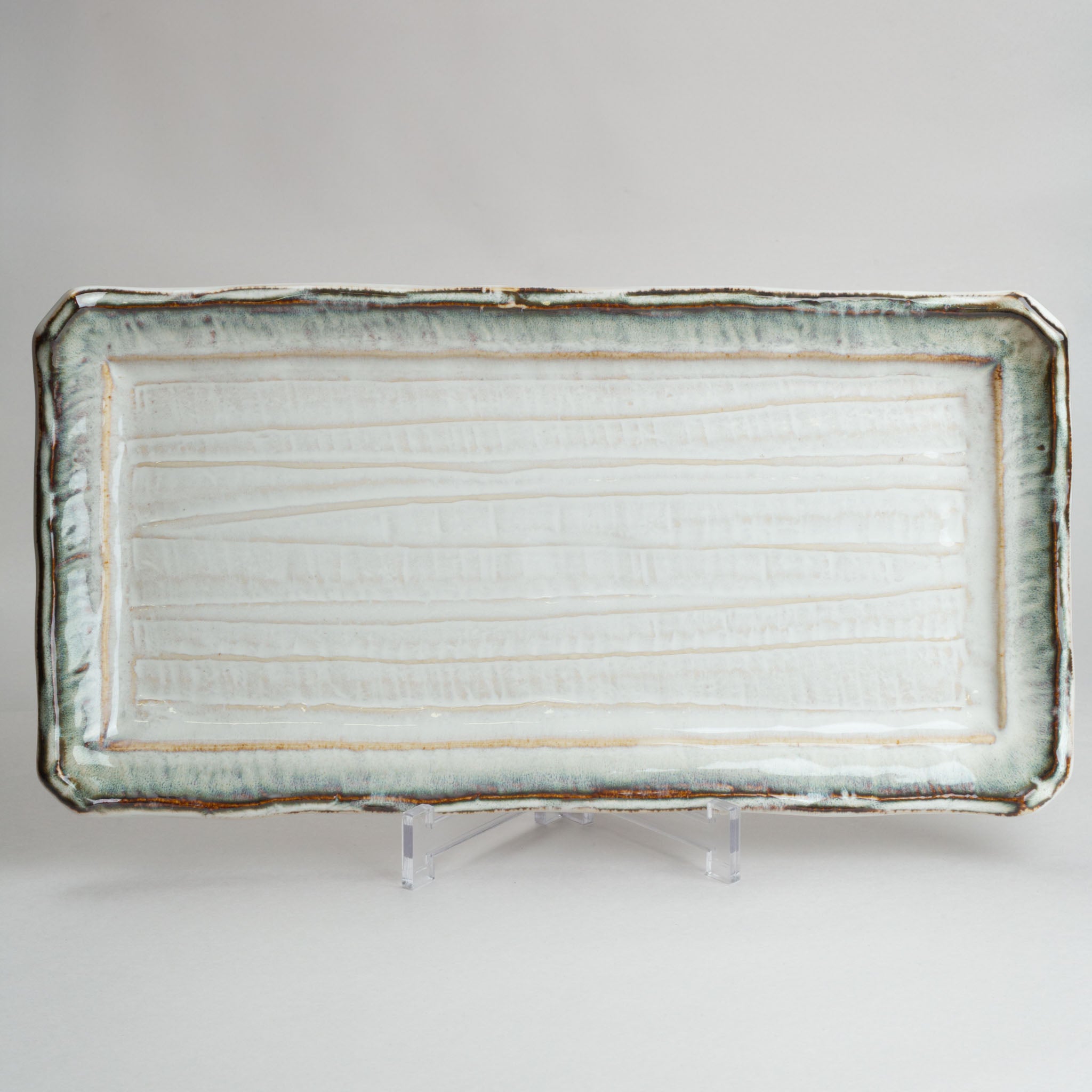 111-0129 White platter with brown edge