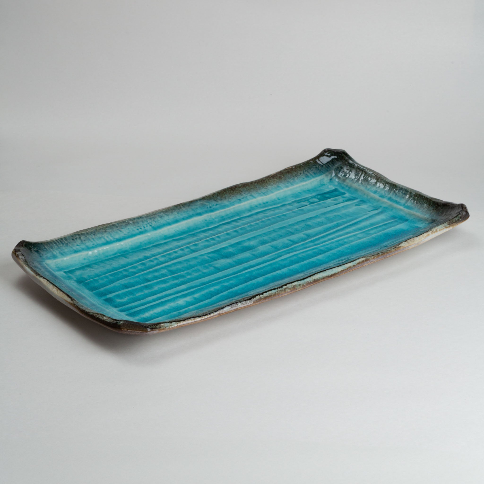 118-6021 Blue crackle-glaze rec. platter