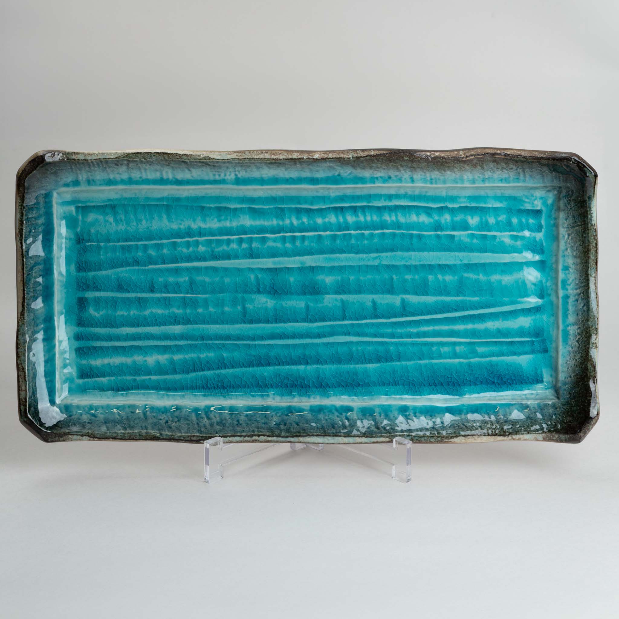 118-6021 Blue crackle-glaze rec. platter