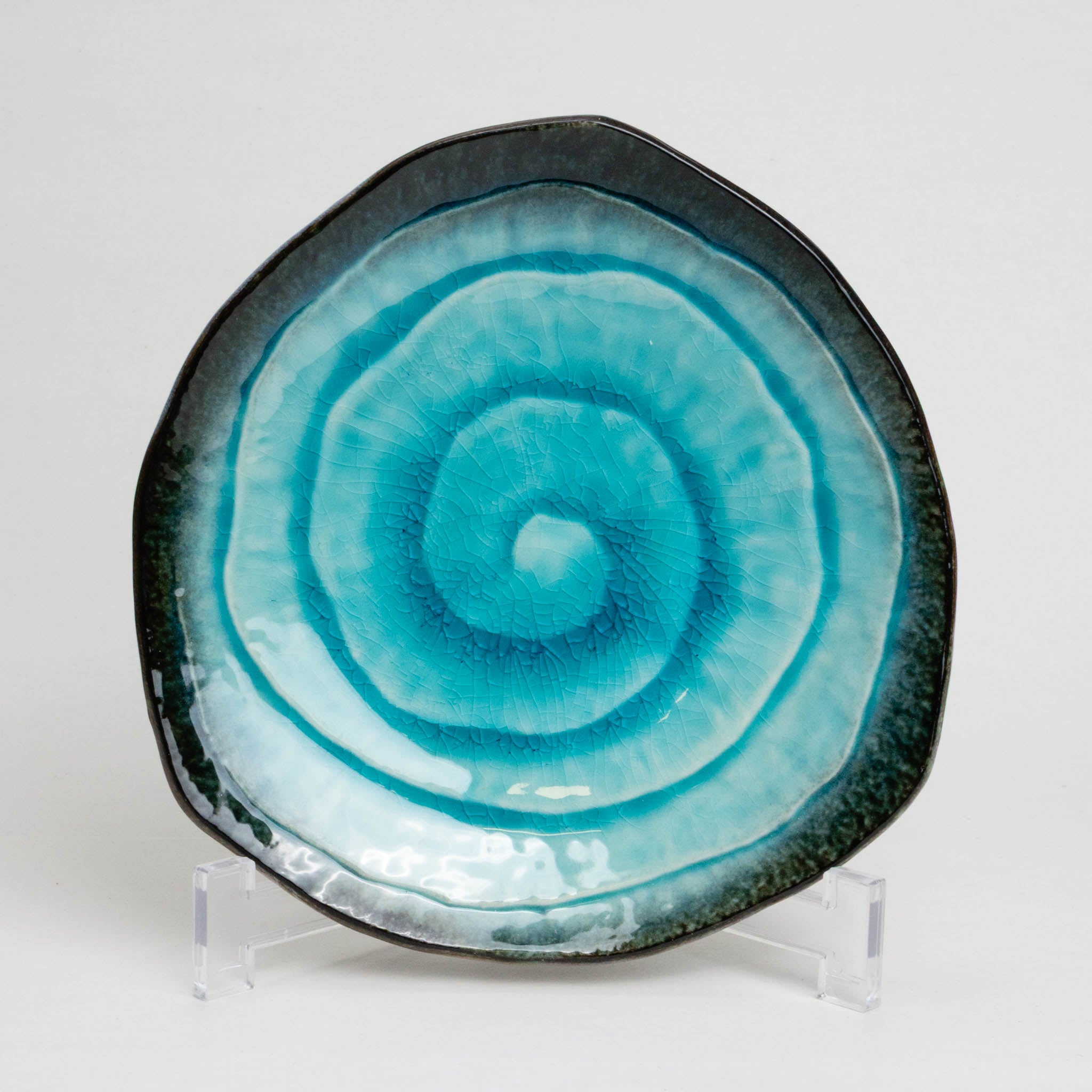 138-6023 Blue crackle-glaze triangle plate 19cm