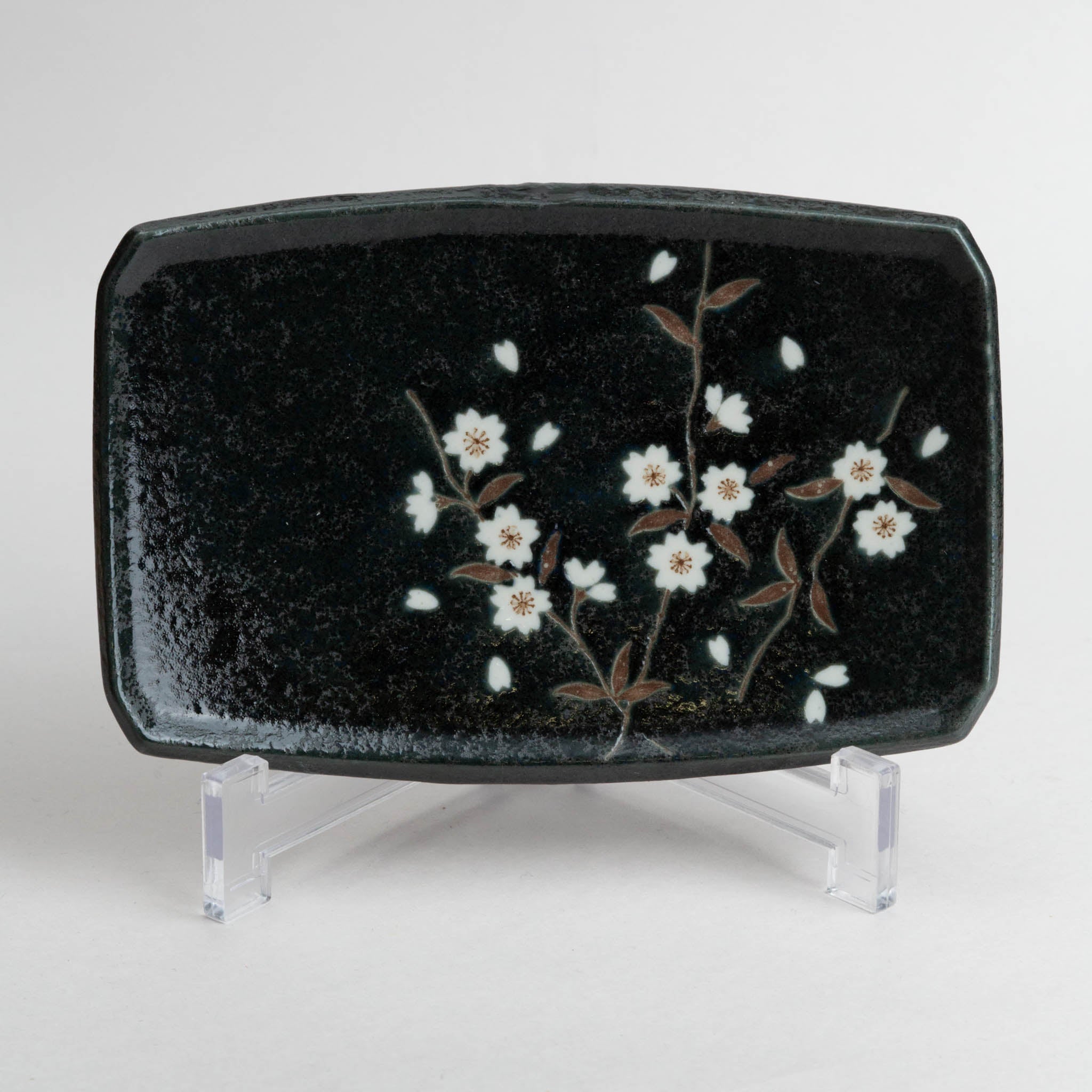 191-1014 Black sakura yakimono plate