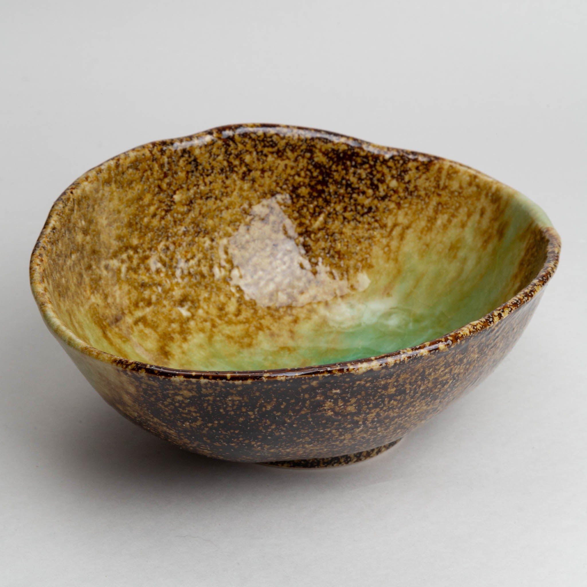 211-0145 Green on brown oval serving bowl