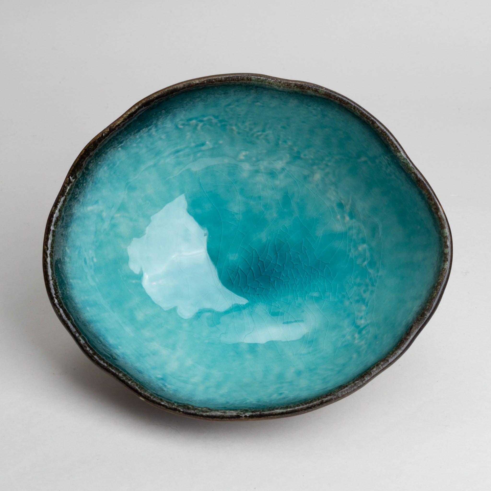 211-0146 Blue crackle-glaze oval serving bowl
