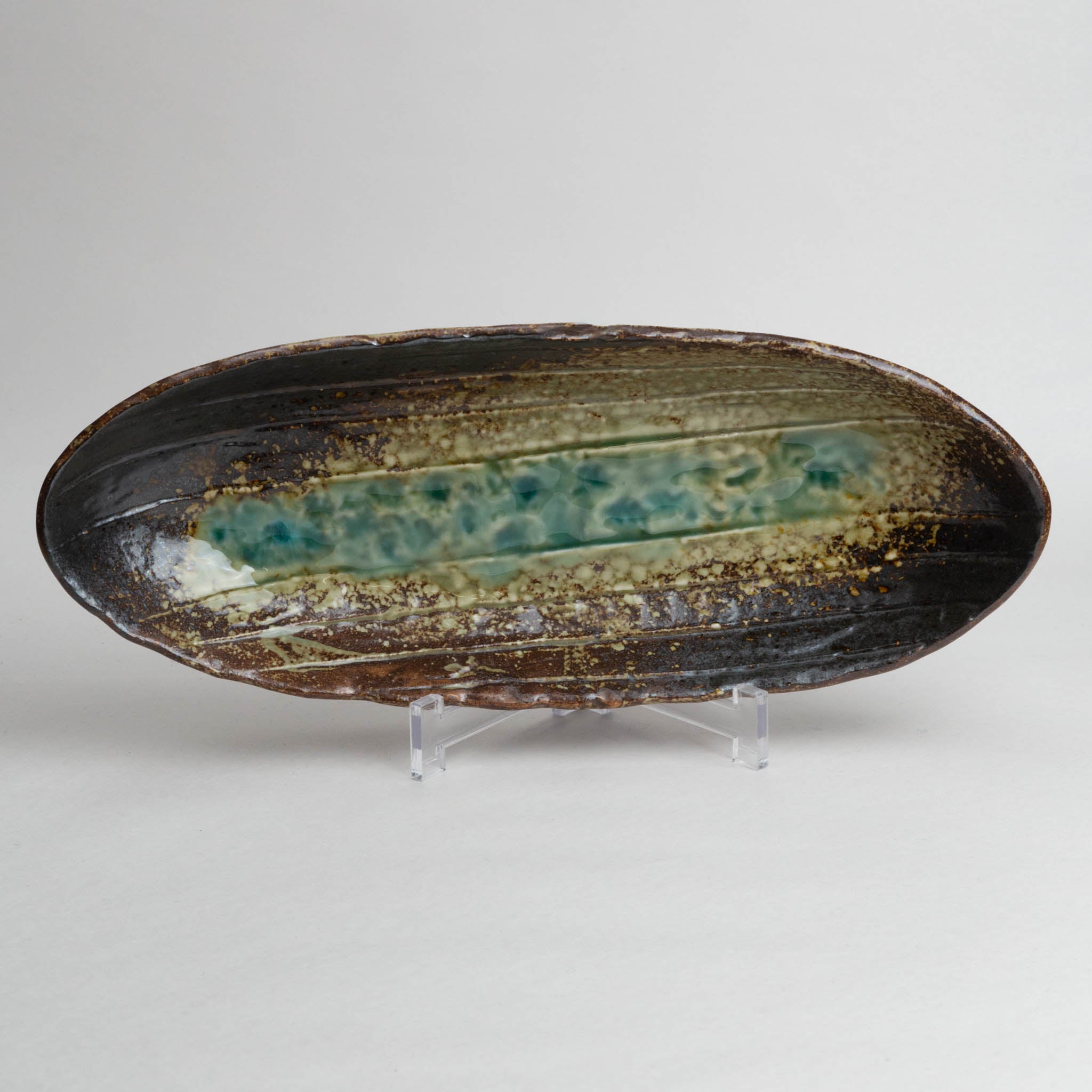 218-6016 Forest green oval long serving bowl
