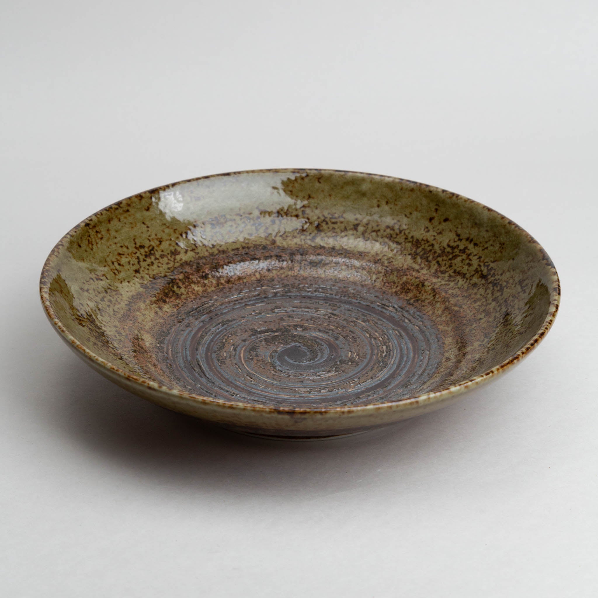 238-4609 Green on brown shallow bowl