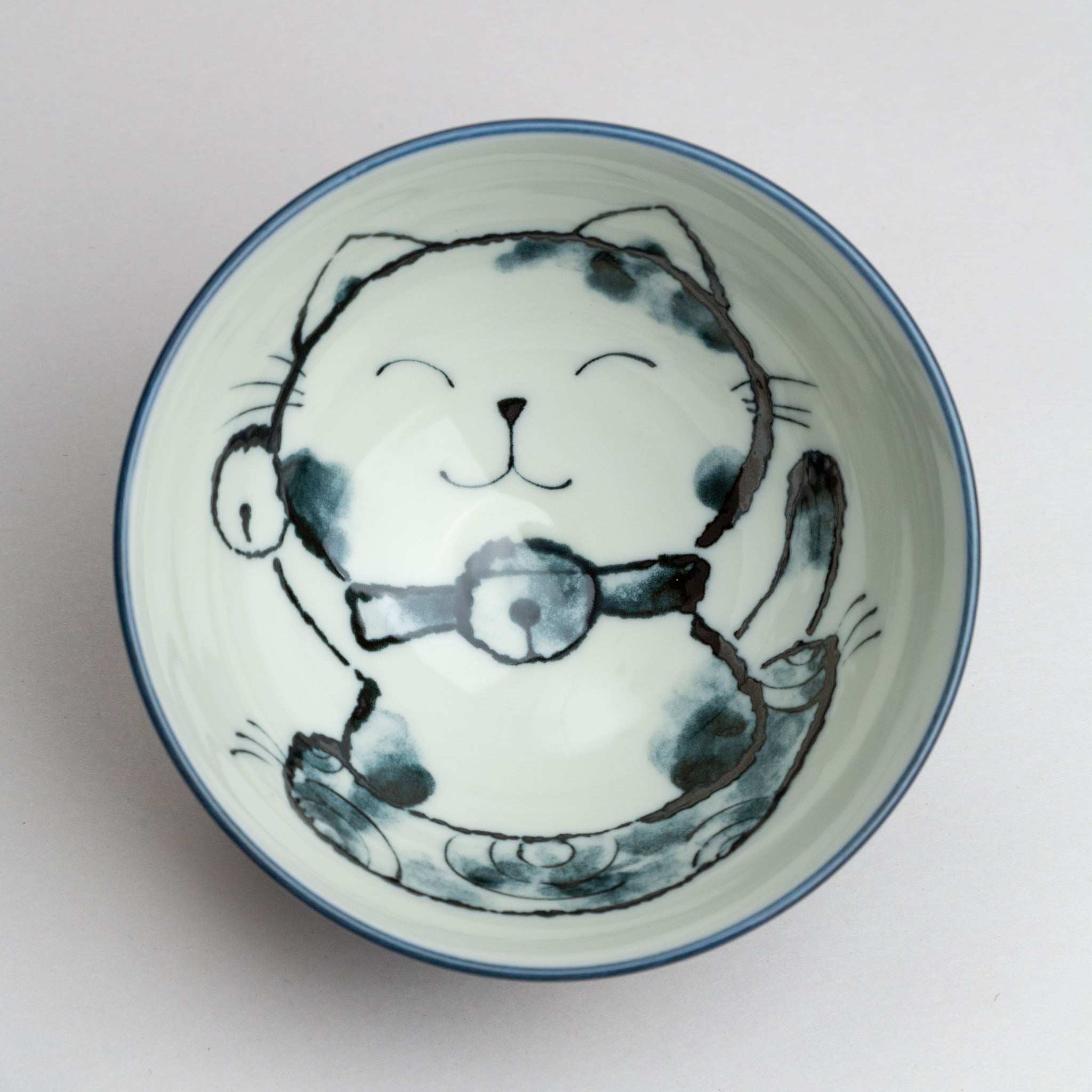 338-3861 Blue cat w/bell rice bowl
