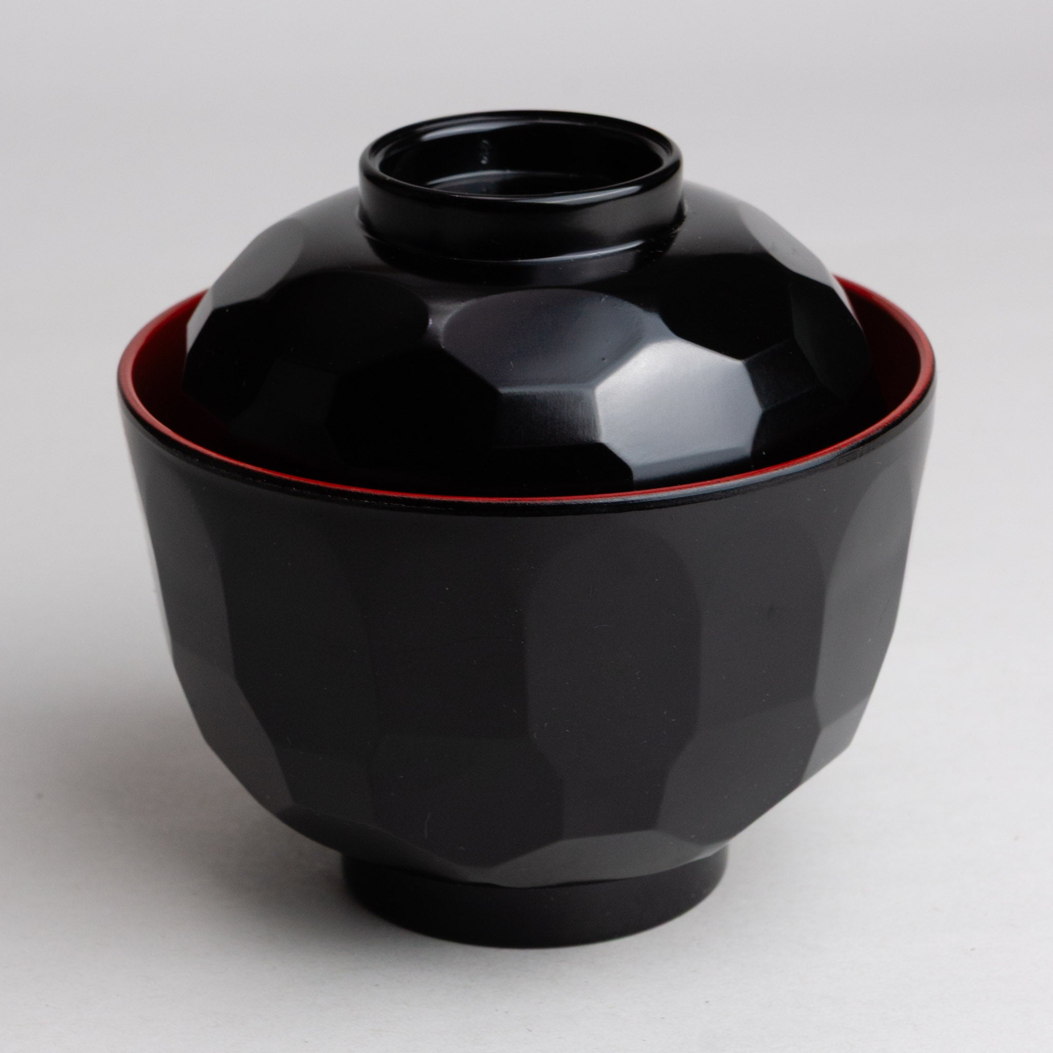738-6225 Black and red miso soup bowl with lid